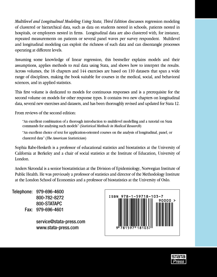 Stata Bookstore Multilevel And Longitudinal Modeling Using